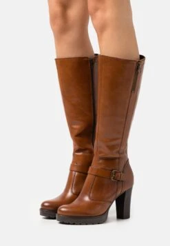 Pier One Leather- Laarzen Met Hoge Hak - Cognac