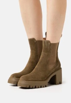 Pier One Leather - Enkellaarsjes Met Hoge Hak - Khaki