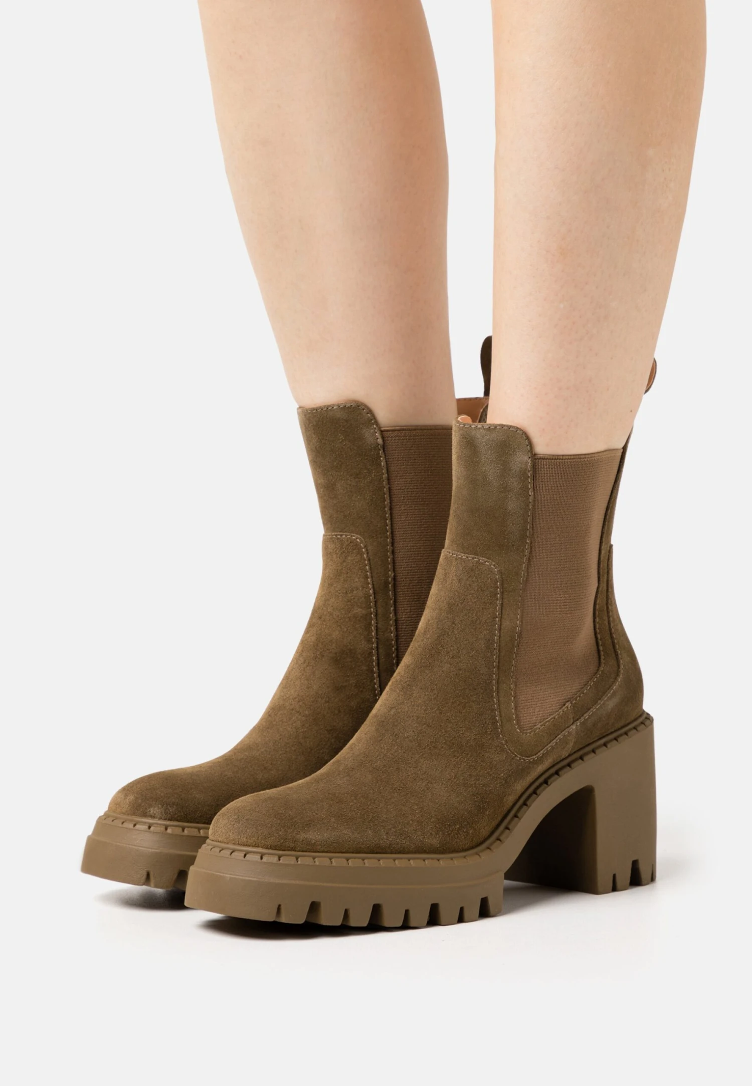 Pier One Leather - Enkellaarsjes Met Hoge Hak - Khaki 3 Pier One Leather - Enkellaarsjes Met Hoge Hak - Khaki