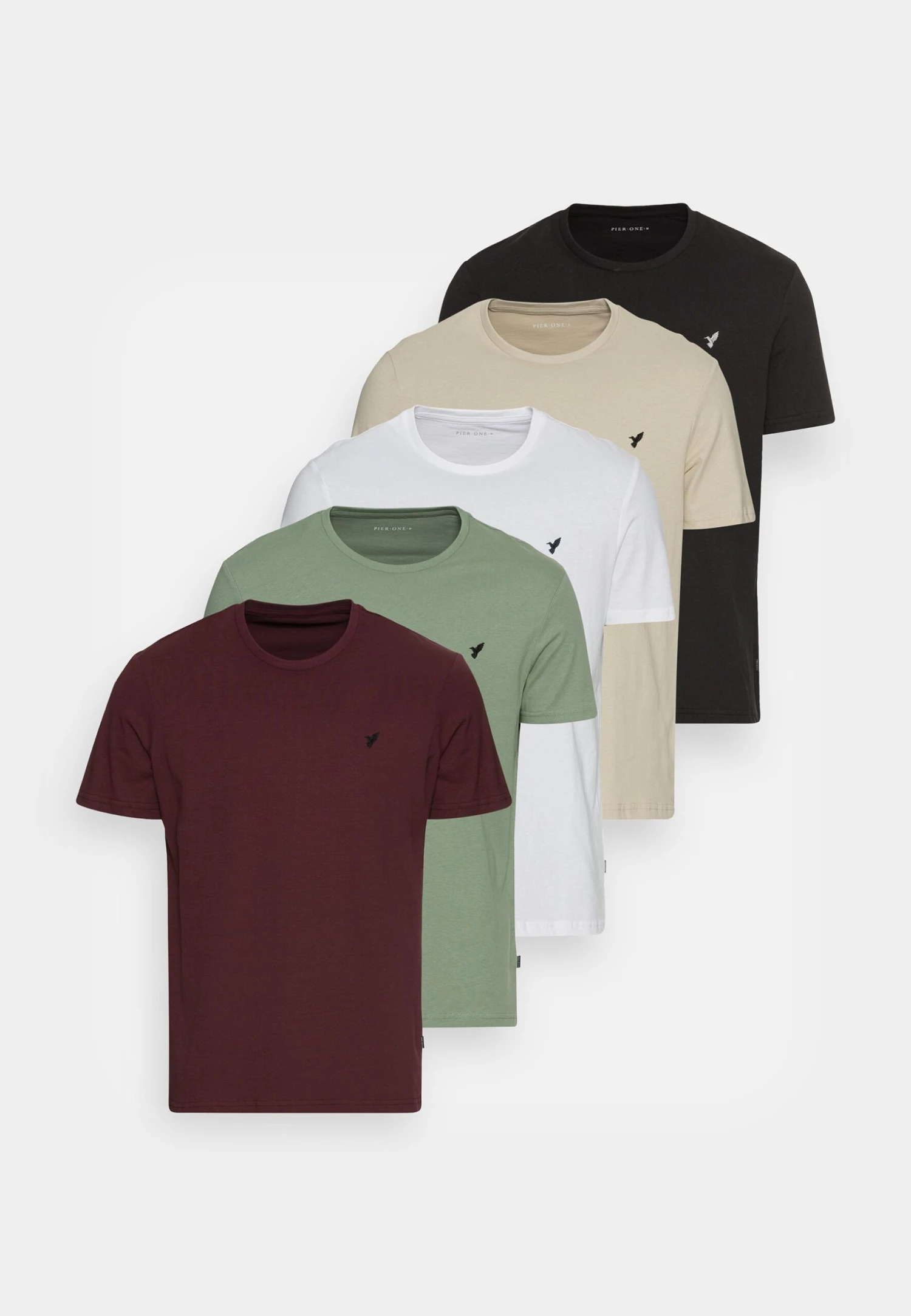 Pier One 5 Pack - T-Shirt Basic - White/Green/Bordeaux/Black/Beige 10 Pier One 5 Pack - T-Shirt Basic - White/Green/Bordeaux/Black/Beige - Afbeelding 8