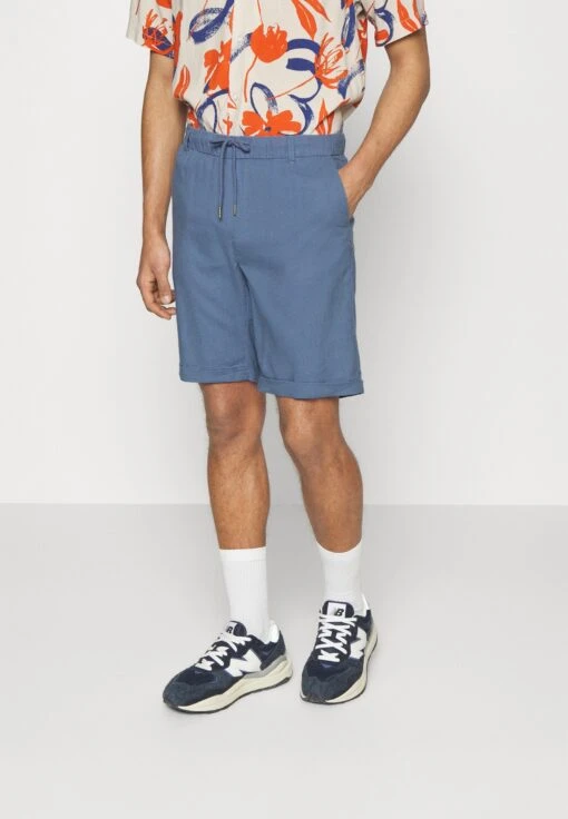 Pier One Linen Blend Drawcord Shorts- Shorts - Blue