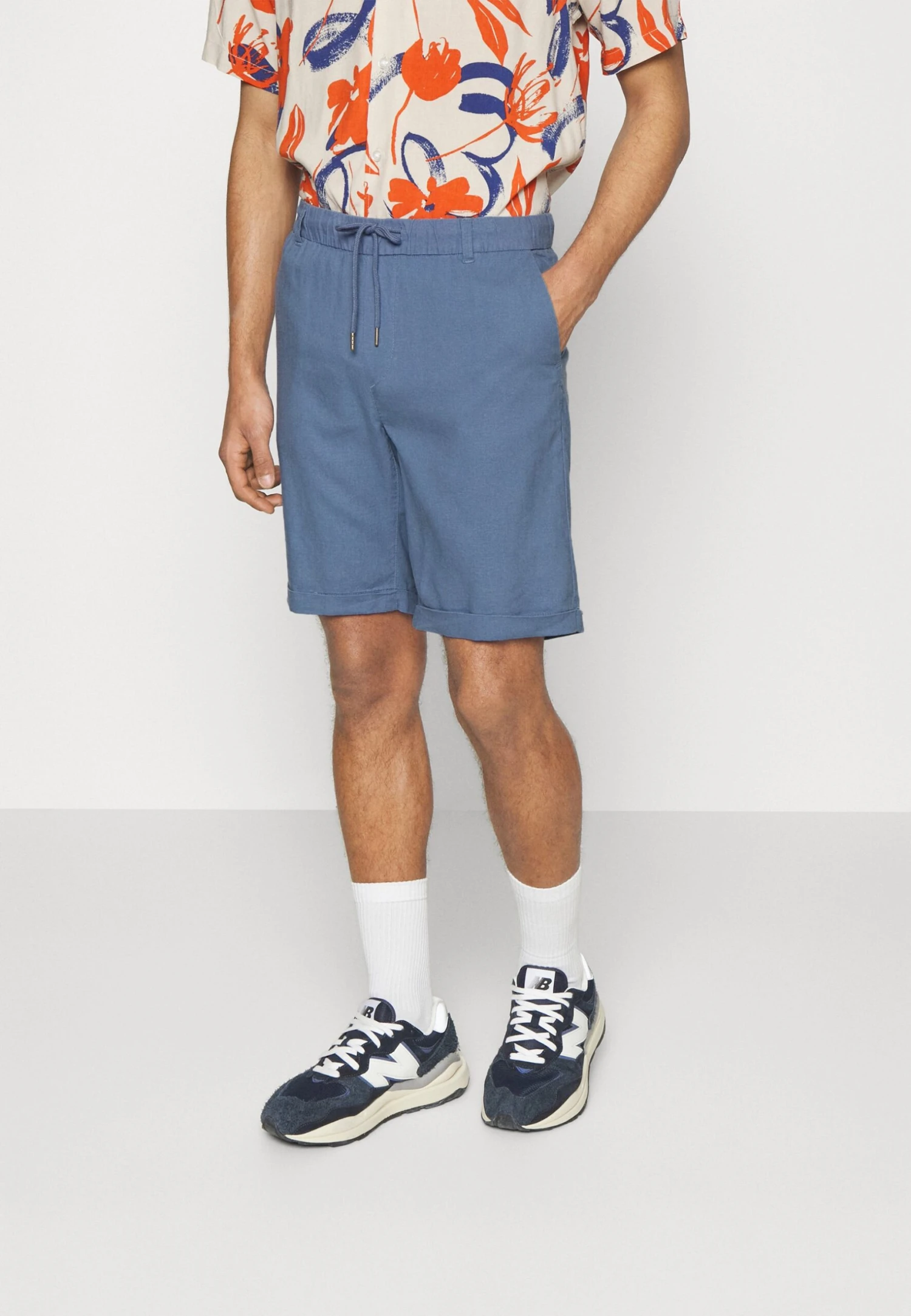 Pier One Linen Blend Drawcord Shorts- Shorts - Blue 3 Pier One Linen Blend Drawcord Shorts- Shorts - Blue