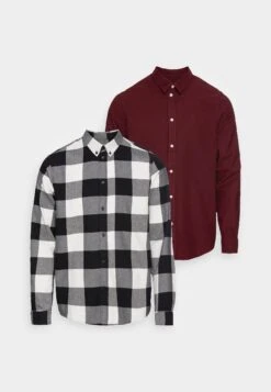 Pier One 2 Pack - Overhemd - Bordeaux/Black/White