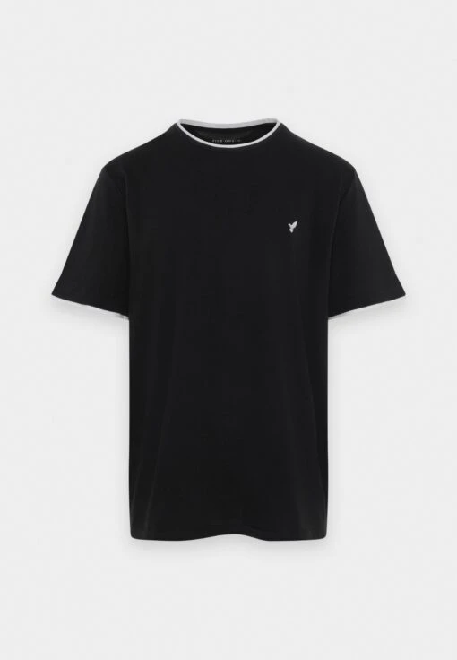 Pier One Pique Embro Detail- T-Shirt Basic - Black